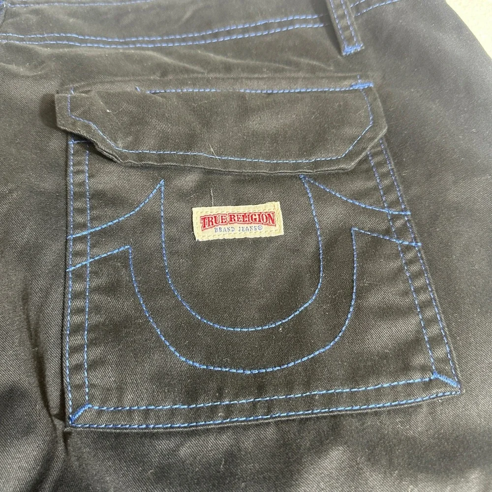 True Religion Mens Black Cargo Pants Sz 36‎ Relaxed Fit Stitch Detail MSRP $159